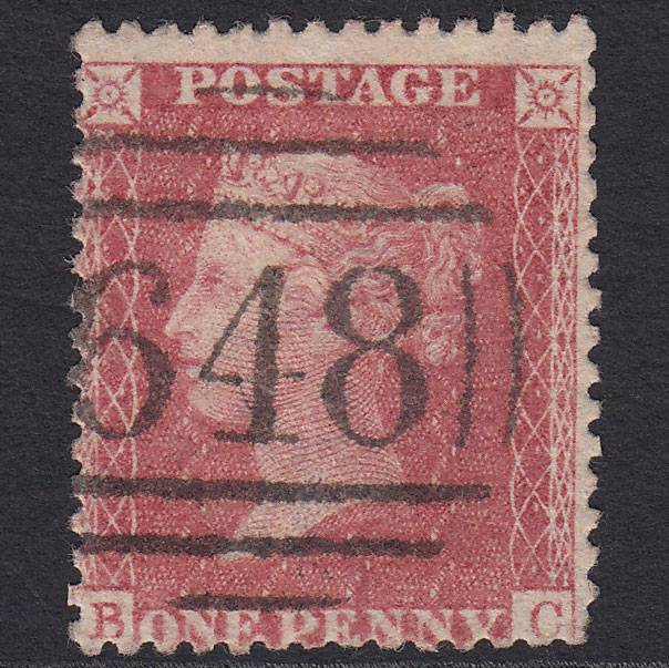 GB QV 1857 1d Rose-red (Plate 52) SG40-C10(1) BC GU Rochdale 648
