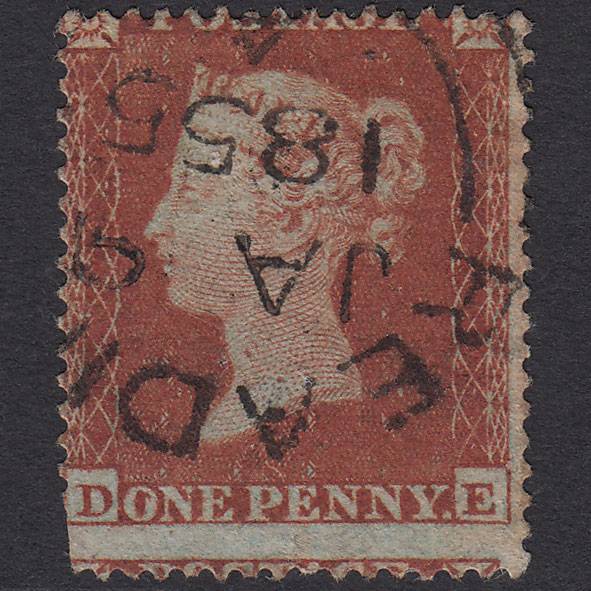 GB QV 1854 1d (Plate 196) SG17-C1(1) DE GU Reading Town Cancel Misperf