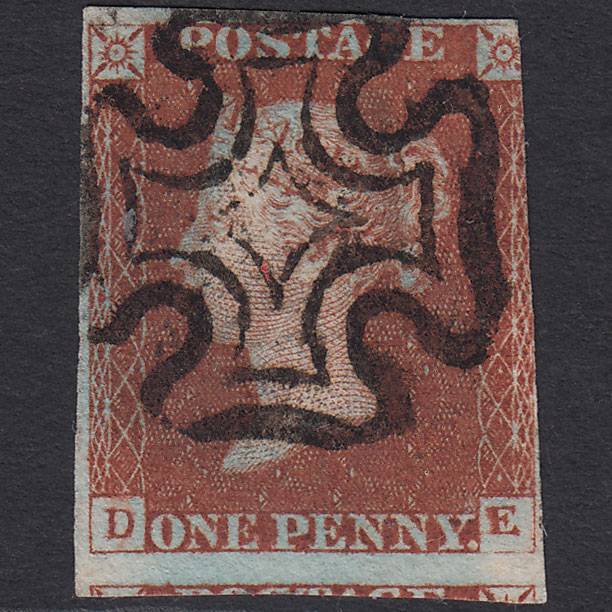GB QV 1841 1d Red-brown (Plate 30) SG8-B1(1) DE FU 3 Margins Maltese Cross