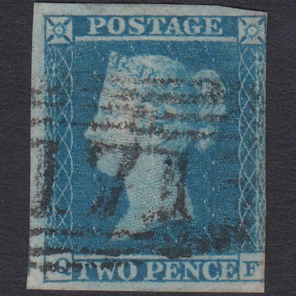 GB QV 1841 2d Blue (Plate 4) SG14-E1(2) QF FU 3 Margins Haddington 171