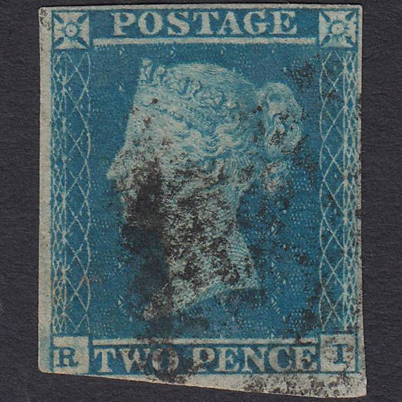 GB QV 1841 2d Blue (Plate 4) SG14-E1(2) RI GU 3 Margins