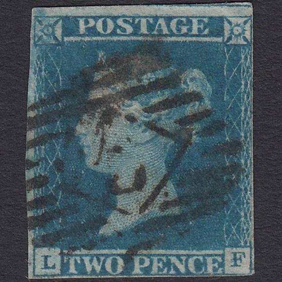 GB QV 1841 2d Blue (Plate 3) SG14-E1(2) LF GU nr 4 Margins London IS Cancel