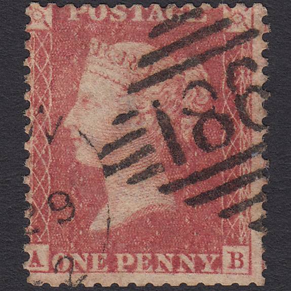 GB QV 1857 1d Rose-red (Plate 60) SG40-C10(1) AB GU Dublin 186