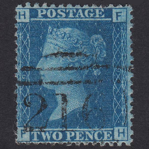 GB QV 1858 2d Blue Plate 9 SG45-G2 FH GU Congleton 216
