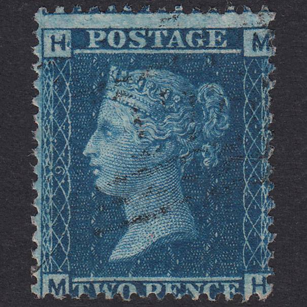 GB QV 1858 2d Blue Plate 9 SG45-G2 MH VFU Light Cancel