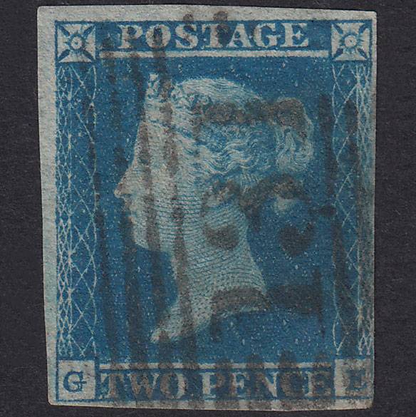 GB QV 1841 2d Blue Plate 4 SG14-E1(2) GE GU Nr 4 Margins Edinburgh 131