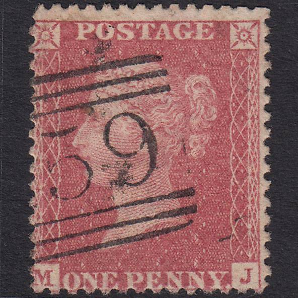 GB QV 1857 1d Rose-Red Plate 36 SG40-C10(1) MJ GU Glasgow 159