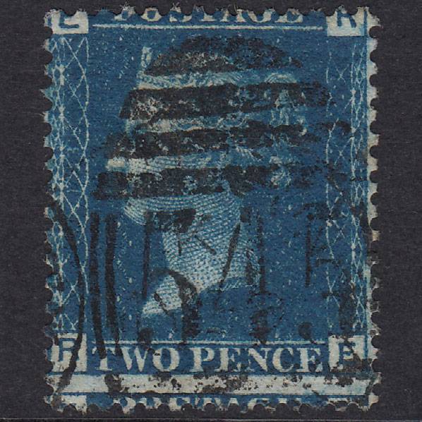 GB QV 1869 2d Blue Plate 13 SG46-G3 RE FU Newcastle 545 Large Misperf