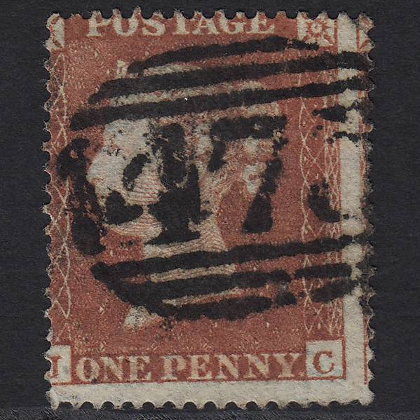 GB QV 1854 1d Red-brown (Plate 175) SG17-C1(1) JC GU Loughborough 475