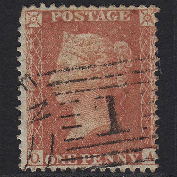 GB QV 1857 1d Orange-red (Plate 34) C8(7) OA GU Aberdeen 1