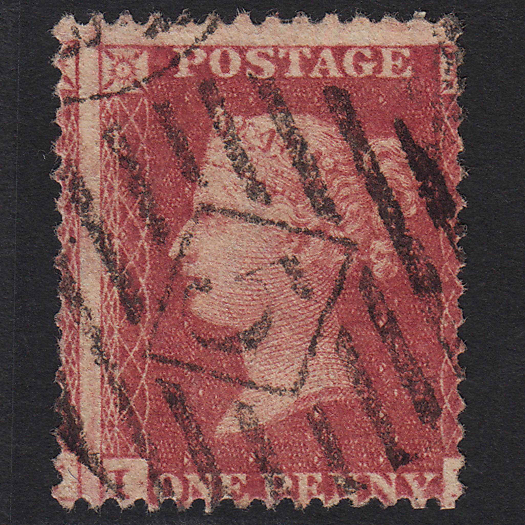GB QV 1857 1d Rose-red SG40-C10(1) FU London IS 5 Large Misperf