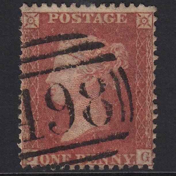 GB QV 1857 1d Rose-red (Plate 62) SG40-C10(1) OG GU Manchester 498