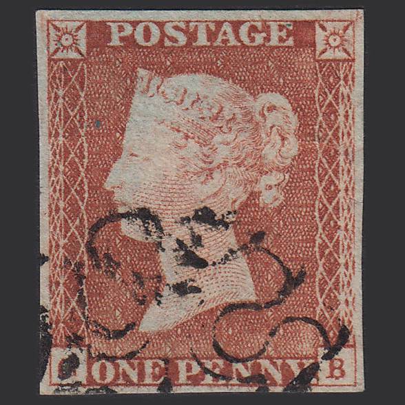 GB QV 1841 1d Pale Red-brown (Plate 20) SG9-B1(3) GB GU 4M Imperf No.1 in MX