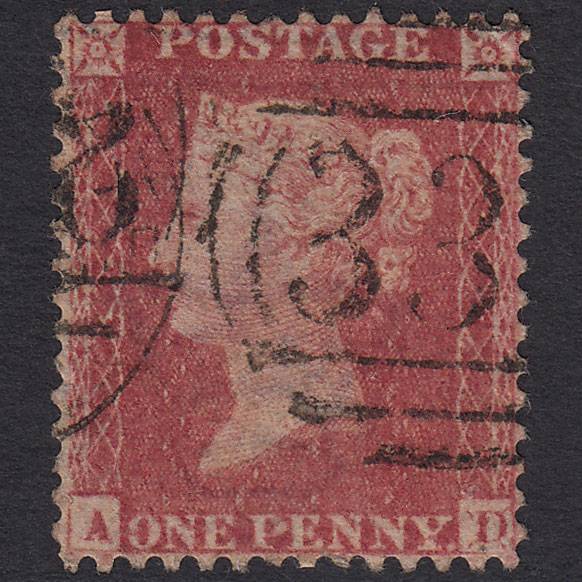 GB QV 1857 1d Rose-red (Plate 27) SG40-C10(1) RE-entry AD FU Well Centred