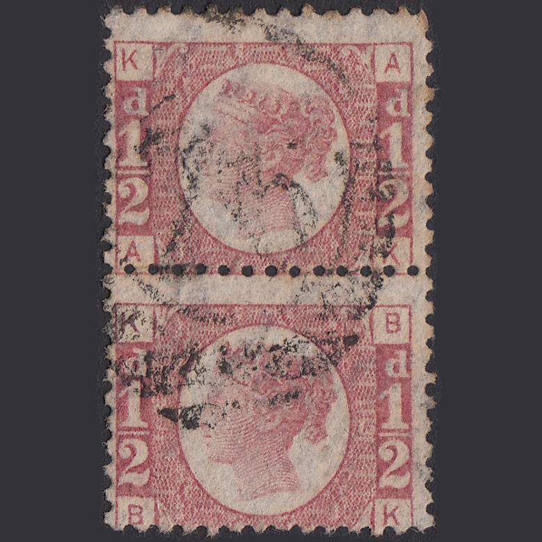 GB QV 1870 1/2d Rose (Plate 13) SG49-G4 AK-BK GU Pair D&S Contrary to Regs