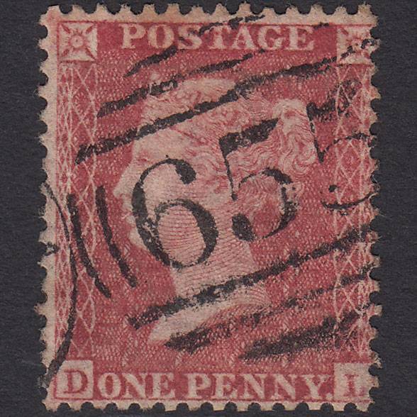GB QV 1857 1d Rose-red (Plate 43) SG40-C10(1) DL GU Rotherham 655