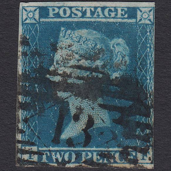 GB QV 1841 2d Blue (Plate 3) SG14-E1(2) Ivory Head IF FU 4M London IS 13