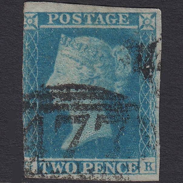 GB QV 1841 2d Pale Blue (Plate 4) SG13-E1(1) GK GU 3 Margins Louth 477