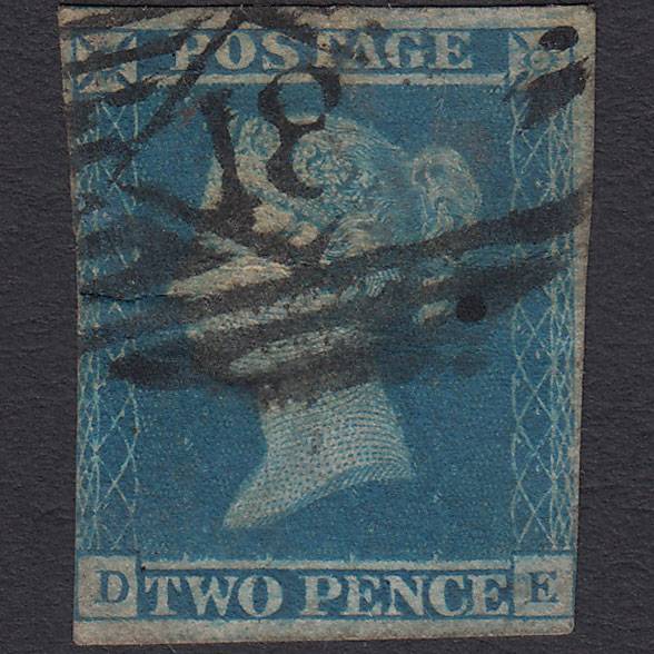 GB QV 1841 2d Blue (Plate 3) SG14-E1(2) DE GU London IS 18