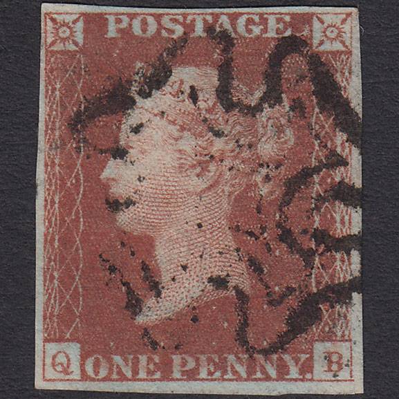 GB QV 1841 1d Red-brown Penny Black (Plate 11) SG7-A2 QB VFU 4 Margins MX