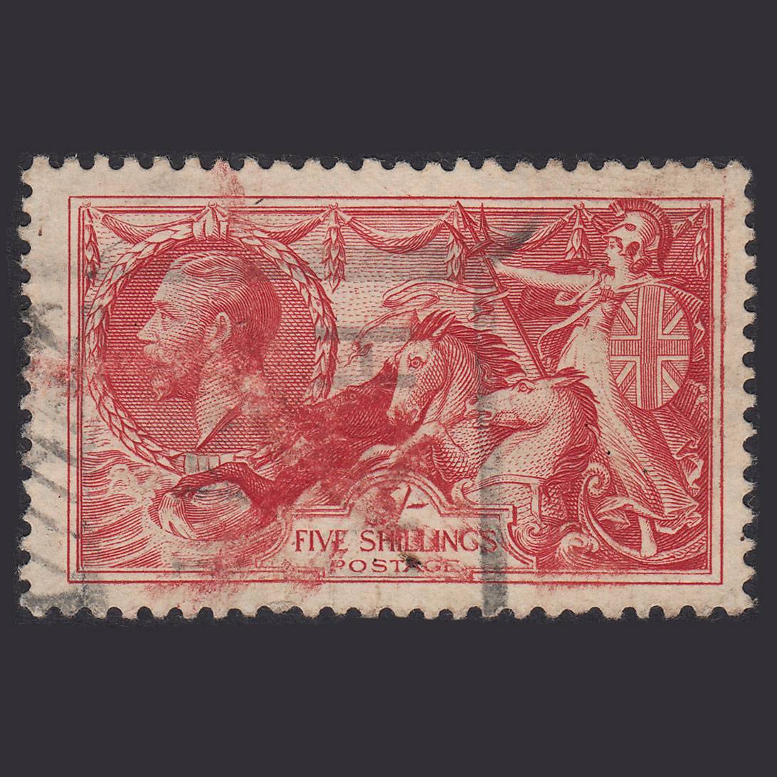 GB KG5 1934 5/- Bright Rose-Red Seahorses SG451-N74 GU Parcel Cancel
