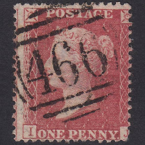GB QV 1857 1d Rose-Red Plate 43 SG40-C10(1) IJ GU Liverpool 466