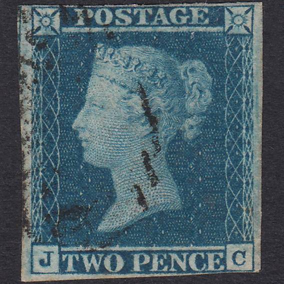 GB QV 1841 2d Blue Plate 3 SG14-E1(2) JC GU Light Cancel