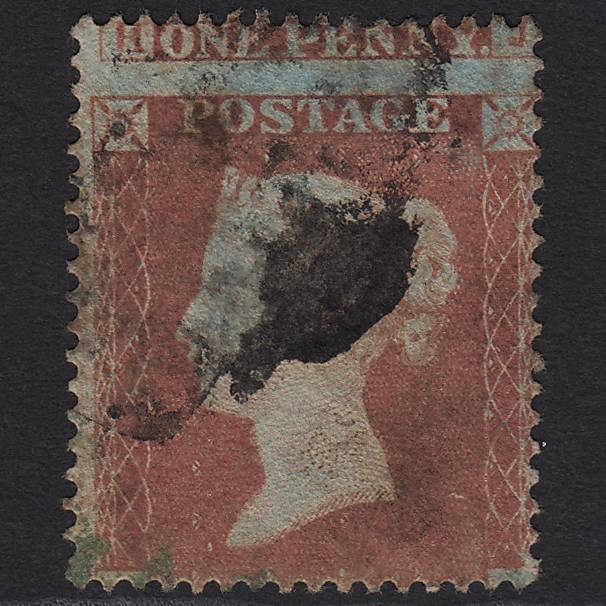 GB QV 1854 1d Red-brown Plate R4 SG17-C1(1) SJ GU Partial Green Cancel