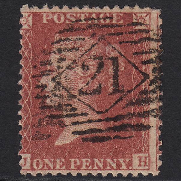 GB QV 1857 1d Rose-red (Plate 49) SG40-C10(1) JH GU London IS 21 Misperf