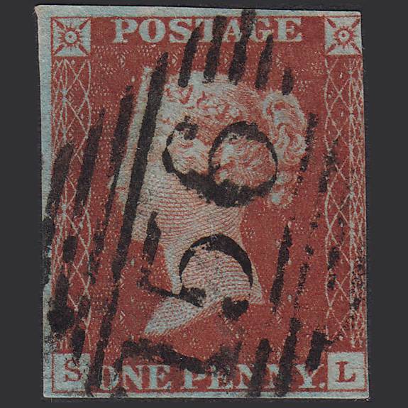 GB QV 1841 1d Deep Red-brown (Plate 43) SG10-B1(4) SL GU 3 Margins Cork 156