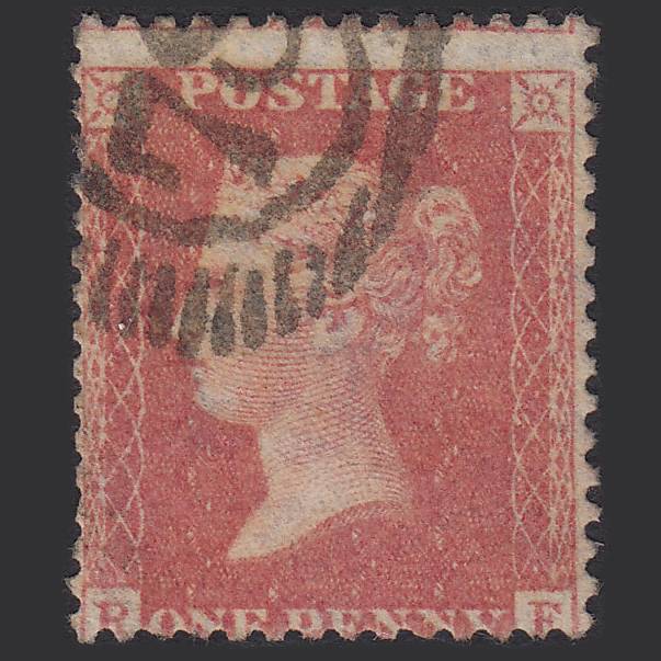 GB QV 1857 1d Pale Rose (Plate 38) SG39-C10(3) RE GU London D&S Cancel Misperf