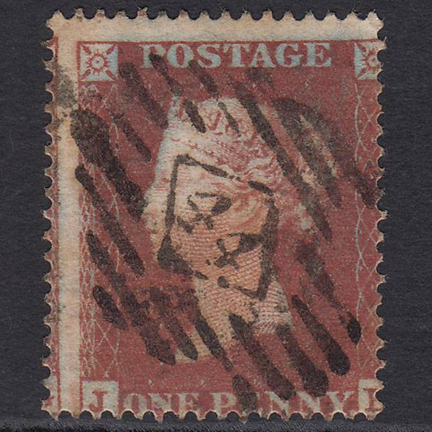 GB QV 1854 1d Plum (Plate 180) SG17-C1(4) JH GU London IS 44 Misperf