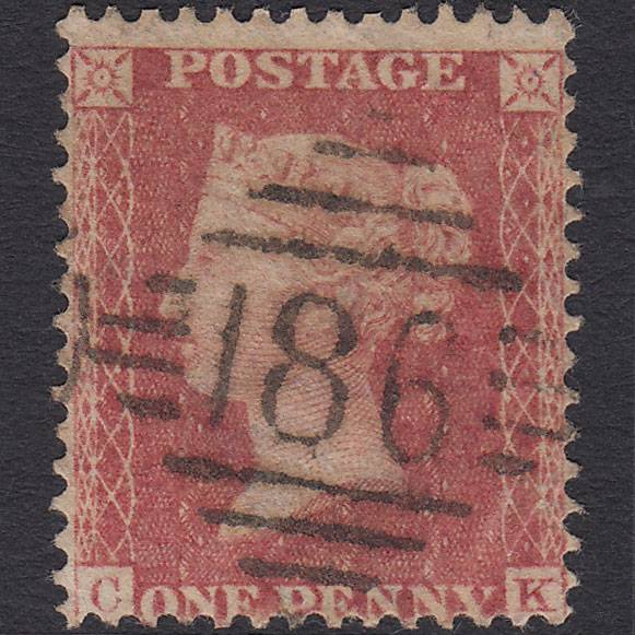 GB QV 1857 1d Rose-red (Plate 34) SG40-C10(1) CK FU Dublin 186
