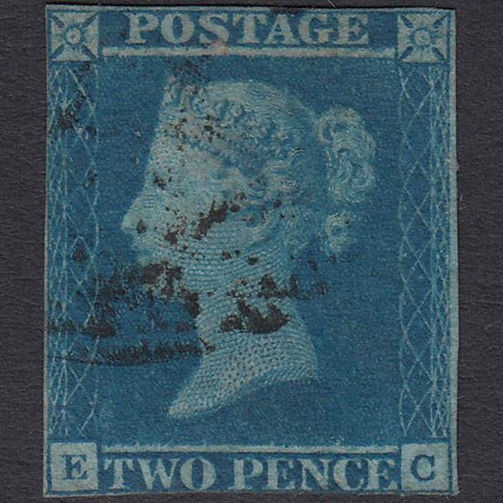 GB QV 1841 2d Blue (Plate 3) SG14-E1(2) EC GU nr 4 Margins Light Cancel