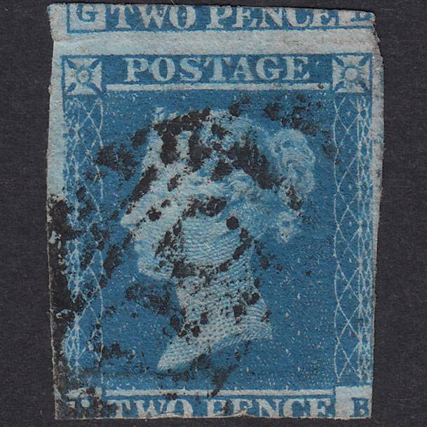 GB QV 1841 2d Blue Plate 4 SG14-E1(2) GB GU