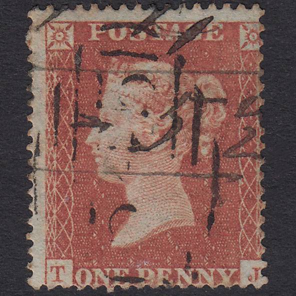 GB QV 1854 1d Plate R2 SG17-C1(1) TJ GU Newcastle 545 & Manuscript Cancel
