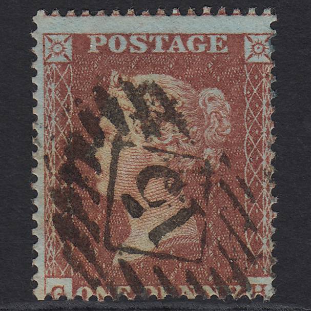 GB QV 1855 1d Red-brown (Plate 1) SG21-C4(1) GH GU London IS 15 Misperf