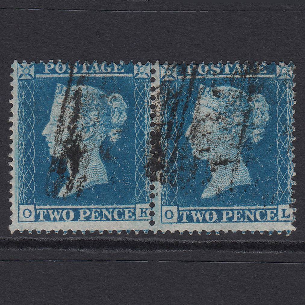 GB QV 1854 2d Pale Blue (Plate 4) SG20-F1(2) OK-OL VFU Pair Scotland