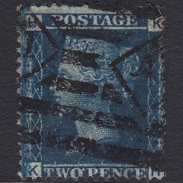 GB QV 1858 2d Blue (Plate 12) SG45-G2 KH GU Azemar Cancel