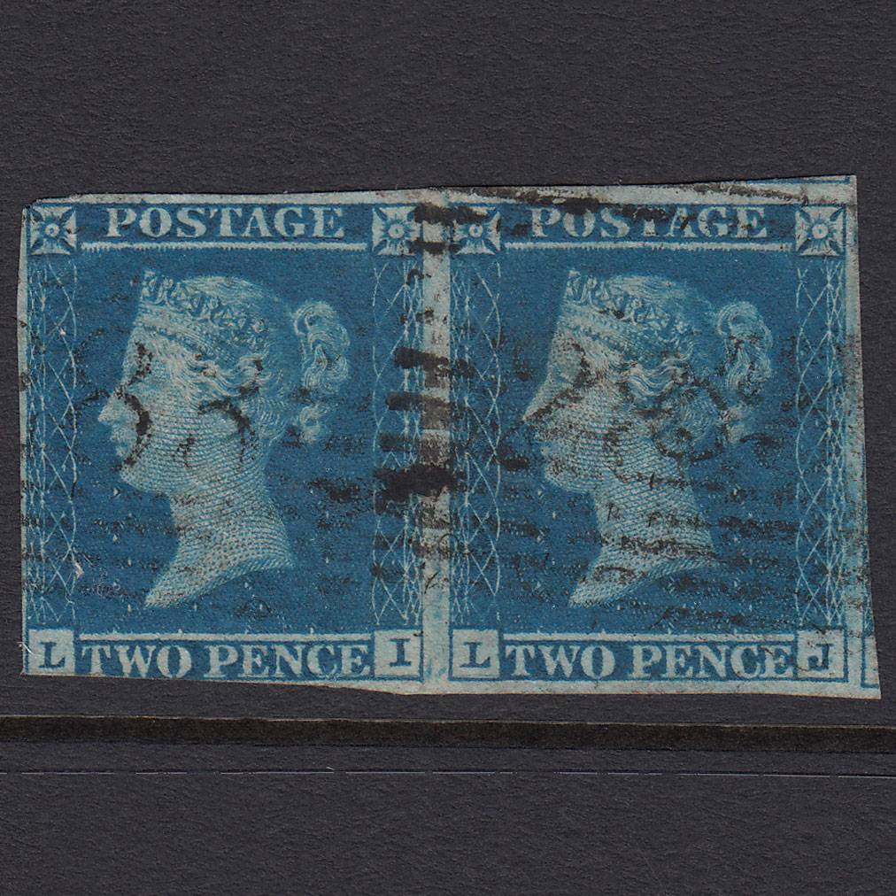 GB QV 1841 2d Blue (Plate 3) SG14-E1(2) LI-LJ FU Pair nr 4M Pittenweem 283