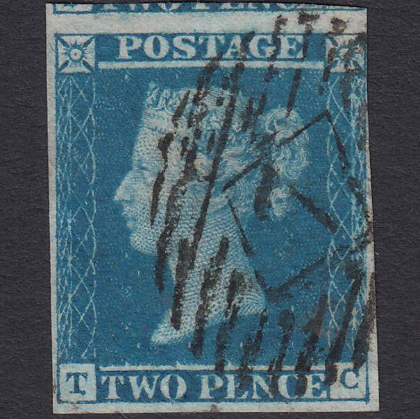 GB QV 1841 2d Blue (Plate 3) SG14-E1(2) TC VFU 4 Margins London IS 7