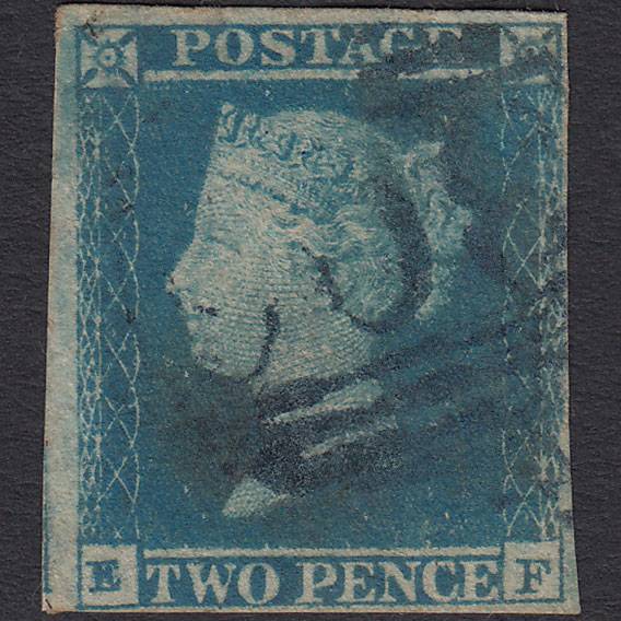 GB QV 1841 2d Blue (Plate 4) SG14-E1(2) EF FU 4 Margins Blue Cancel