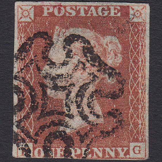 GB QV 1841 1d Red-brown Penny Black (Plate 9) SG7-A2 GUideline KG FU 3m MX