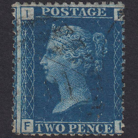 GB QV 1869 2d Blue (Plate 14) SG46-G3 FI GU Light Cancel Misperf