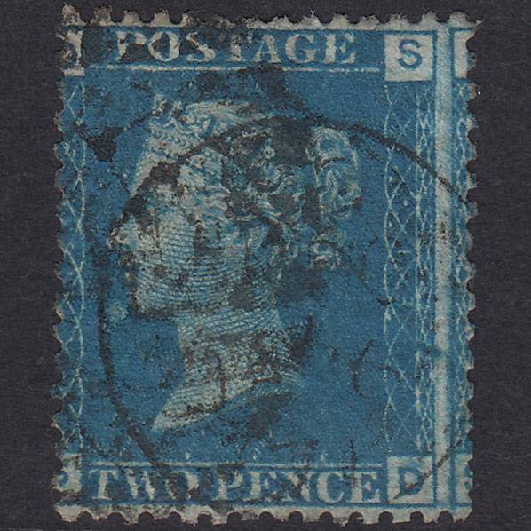 GB QV 1869 2d Blue (Plate 13) SG46-G3 SD GU London CDS Cancel Large Misperf