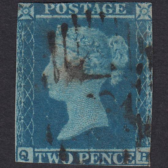 GB QV 1841 2d Blue (Plate 4) SG14-E1(2) QH GU London IS Cancel