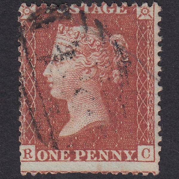 GB QV 1856 1d Red-Brown Plate 38 SG29-C8(1) RC GU Light Cancel