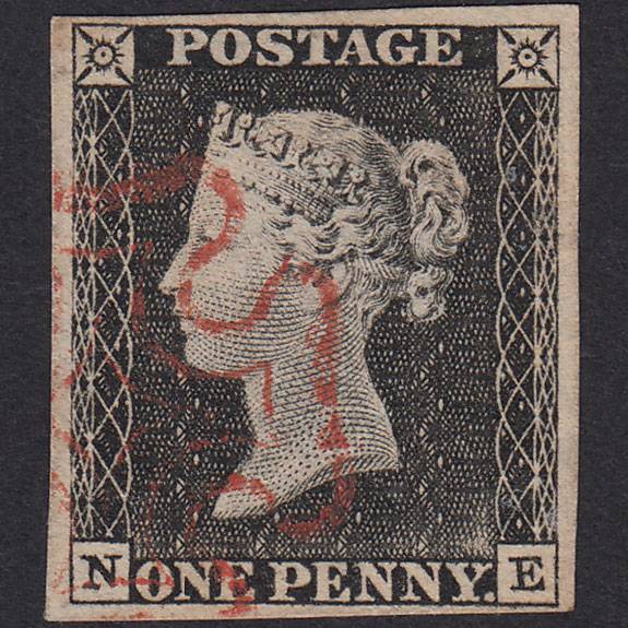 GB QV 1840 1d Grey-Black Plate 1a SG3-A1(3) NE VFU 4M Very Light Red MX
