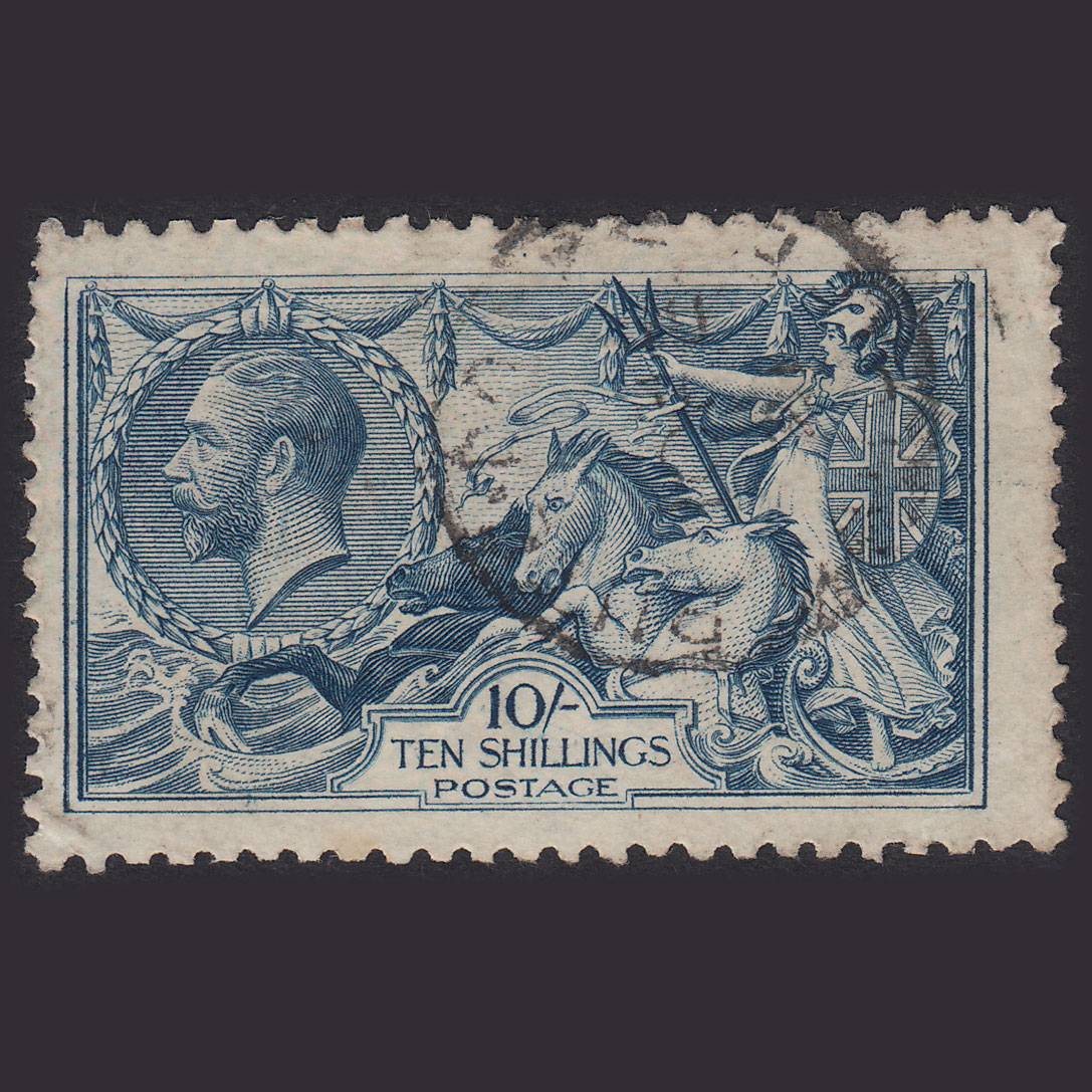 GB KG5 1919 10/- Dull Grey-Blue Seahorses SG417-N71(2) GU CDS CANCEL
