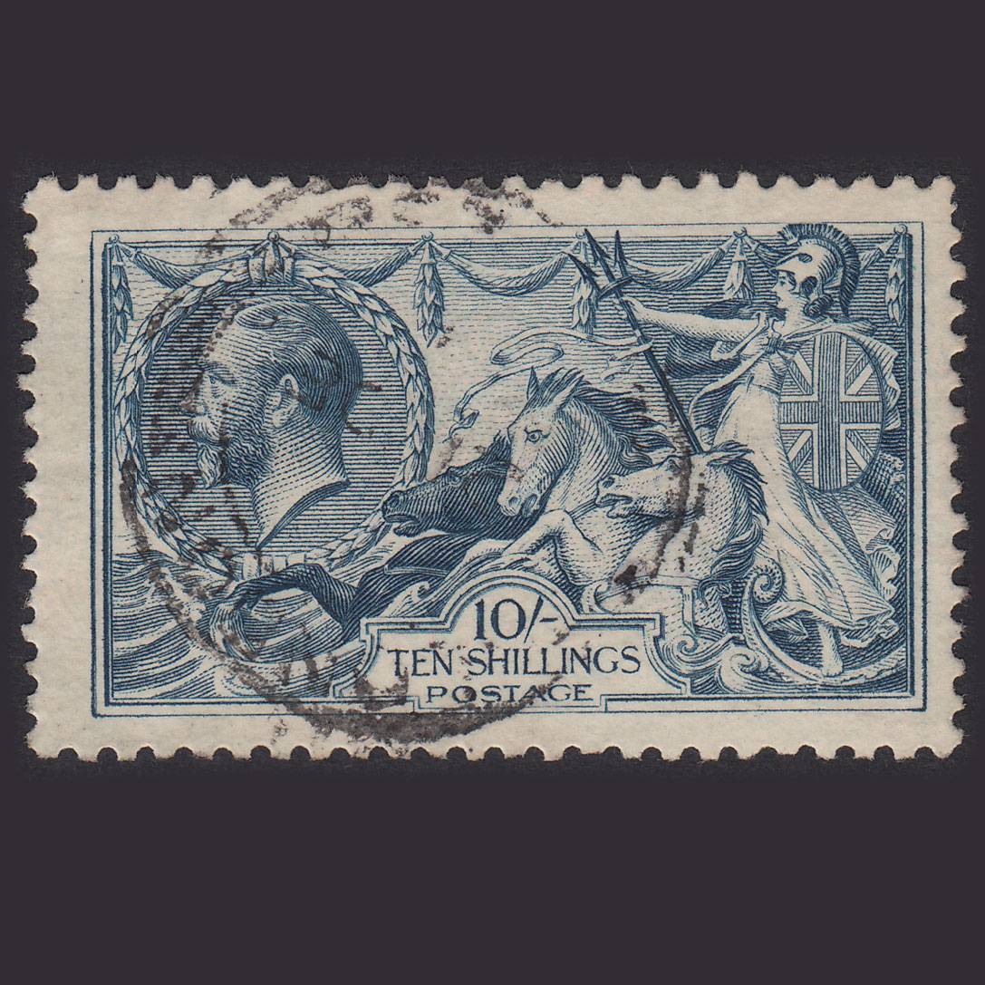 GB KG5 1919 10/- Dull Grey-Blue Seahorses SG417-N71(2) FU CDS CANCEL